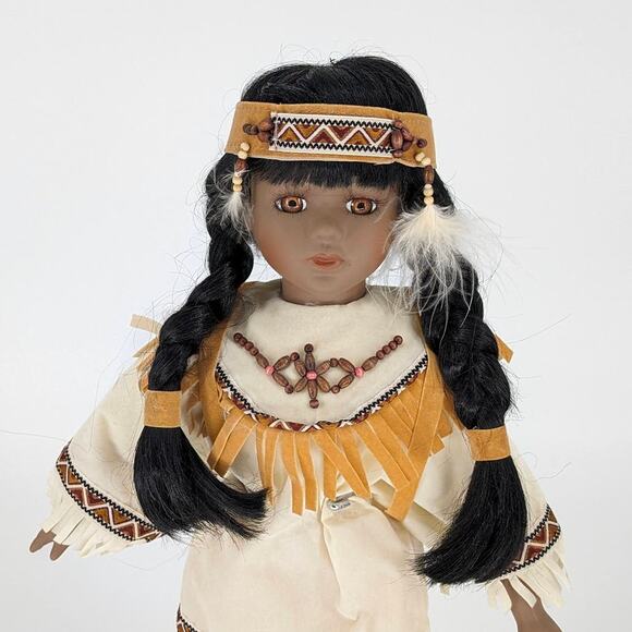 Vintage Ashley Bell Porcelain Native American Indian Doll with Baby and Stand - Picture 2 of 10